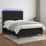 vidaXL Pat cu arcuri, saltea și LED, negru, 140x190 cm, textil 3135111