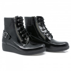 Ghete dama, Caspian, Cas-176, casual, piele lacuita, negru