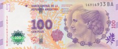 Bancnota Argentina 100 Pesos 2016 - P358 UNC (serie BA; comemorativa Eva Per&oacute;n)