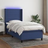 VidaXL Pat cu arcuri, saltea și LED, albastru, 80x200 cm, textil
