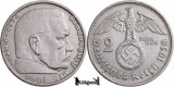 1938 B, 2 Reichsmark - Paul von Hindenburg - Al Treilea Reich (Germania nazistă), Europa, Argint