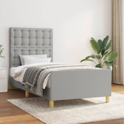vidaXL Cadru de pat cu tăblie, gri deschis, 90x190 cm, textil foto