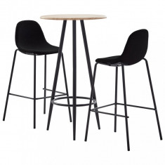 Set mobilier de bar, 3 piese, negru, material textil