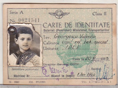 bnk div CFR - carte de identitate salariat MT - cls II - 1953 foto