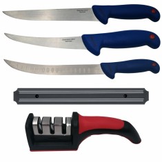Set de macelarie DEPOX&reg;, cutit bucatarie, filetat, suport magnetic si ascutitoare, otel inoxidabil