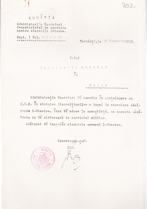 AMS - DOCUMENT APROBARE CASATORIE ADMINISTRATIA BUCOVINEI BILCA 1919