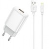 Incarcator Retea Cu Cablu Lightning Prestico F7S, 12W, 2.4A, 1 x USB-A, Alb, Apple