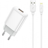 Incarcator Retea Cu Cablu Lightning Prestico F7S, 12W, 2.4A, 1 x USB-A, Alb, Apple