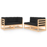 Set mobilier de gradina cu perne, 4 piese, lemn masiv de pin