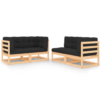 Set mobilier de gradina cu perne, 4 piese, lemn masiv de pin foto