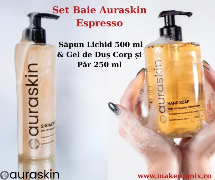 Set Baie Auraskin Espresso &ndash; Sapun Lichid 500 ml &amp; Gel de Dus Corp și Par 250 ml