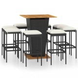 vidaXL Set mobilier bar de grădină cu perne, 9 piese, negru, poliratan