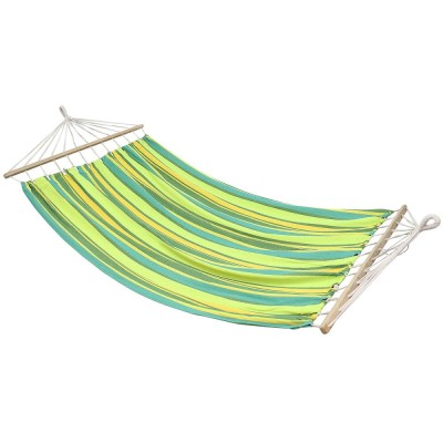 Hamac dublu cu bare din lemn, pentru 2 persoane, bumbac, 150kg, 200x150 cm, verde si galben Household NewTrend foto