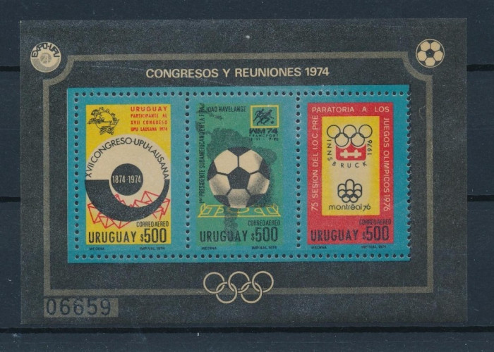 URUGUAY 1974 FOTBAL - CUPA MONDIALA COTA MICHEL 70 EURO