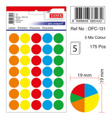 Etichete Autoadezive Color Mix, D19 Mm, 175 Buc/set, Tanex - Culori Asortate foto