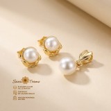 Set Perla Serena , cercei E i pandantiv cu perle eco albe, placat cu aur 14K