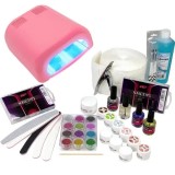 Cumpara ieftin Kit unghii cu gel, lampă UV roz 36W - sistem &icirc;n trei faze