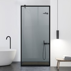Paravan dus walk-in Aqua Roy Black, model Frame negru, sticla 8 mm gri, securizata, anticalcar, 70x195 cm