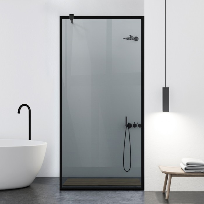 Paravan dus walk-in Aqua Roy Black, model Frame negru, sticla 8 mm gri, securizata, anticalcar, 110x195 cm