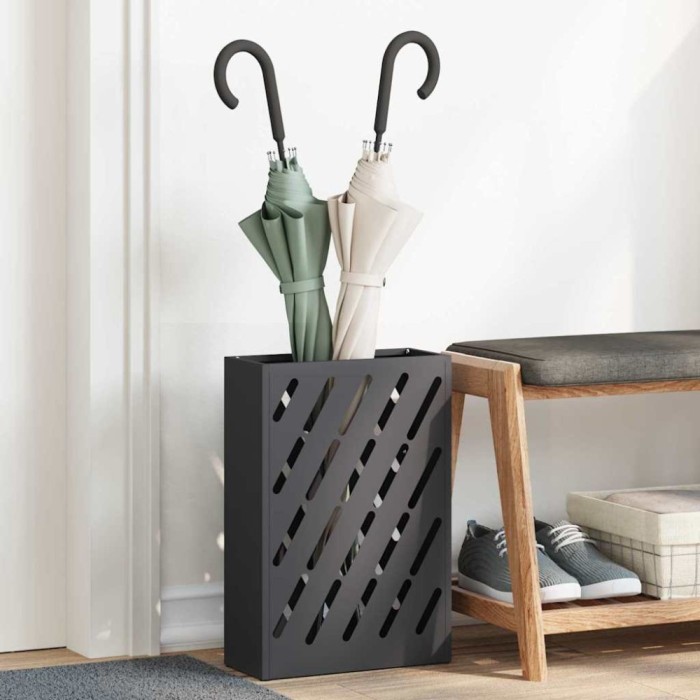 vidaXL Suport pentru umbrele cu depozitare Negru 28 x 12 x 41 cm Oțel