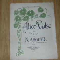 Partitura Interbelica -Alice-Valce-n.Arginte -Dedicata Dra Alice Cocea