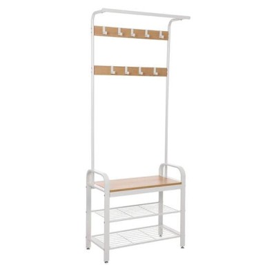 Cuier cu 2 rafturi pentru incaltaminte, Vasagle, banca, pal si metal, bej, 72x33.7x183 cm GartenVIP DiyLine foto
