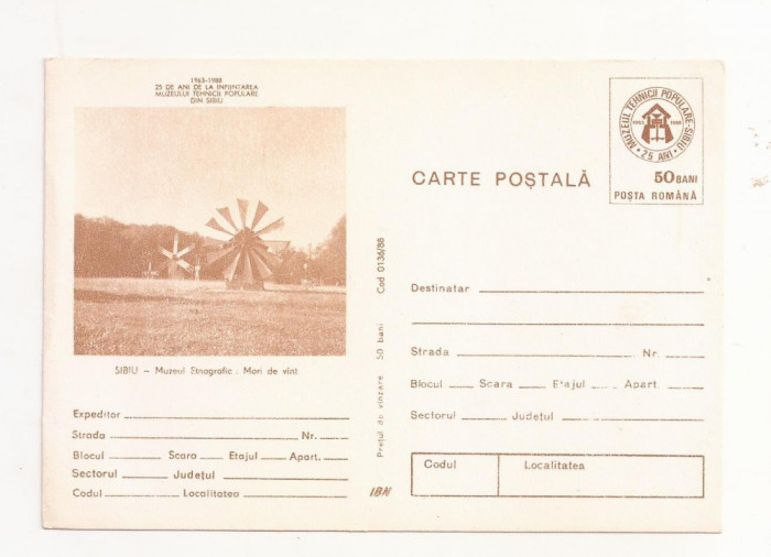 RF29 -Carte Postala- Sibiu, Muzeul etnografic , mori de vant, necirculata 1988