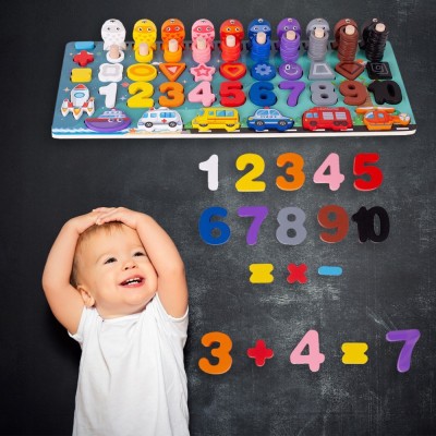 Placa cu activitati educationale Montessori, MalPlay, din lemn 44x17 cm foto