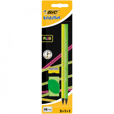 Bic Set Evolution Fluo 2 Creioane Grafit HB Evolution Fluo 1 Radiera 1 Ascutitoare 32521524 foto