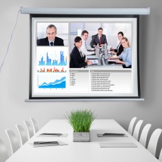 HOMCOM Ecran Proiec?ie 120 Inci, Motorizat Home Cinema, Alb foto