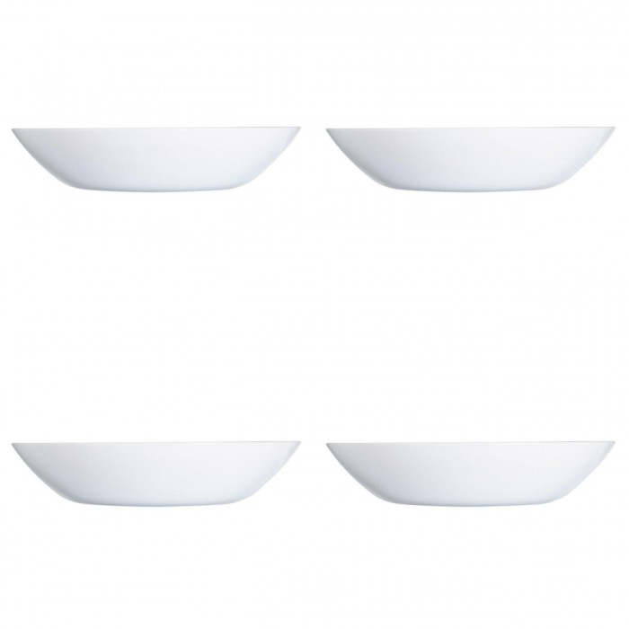 Set farfurii 4 piese, farfurii adanci, opal, albe, diametru 20 cm
