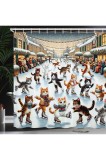Perdea de duș cu desene animate de pisici patinează, imprimare digitală, rezistentă la apă &ndash; portocaliu/maro/albastru pal 175 x 200 cm