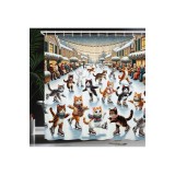 Perdea de duș cu desene animate de pisici patinează, imprimare digitală, rezistentă la apă &ndash; portocaliu/maro/albastru pal 175 x 200 cm