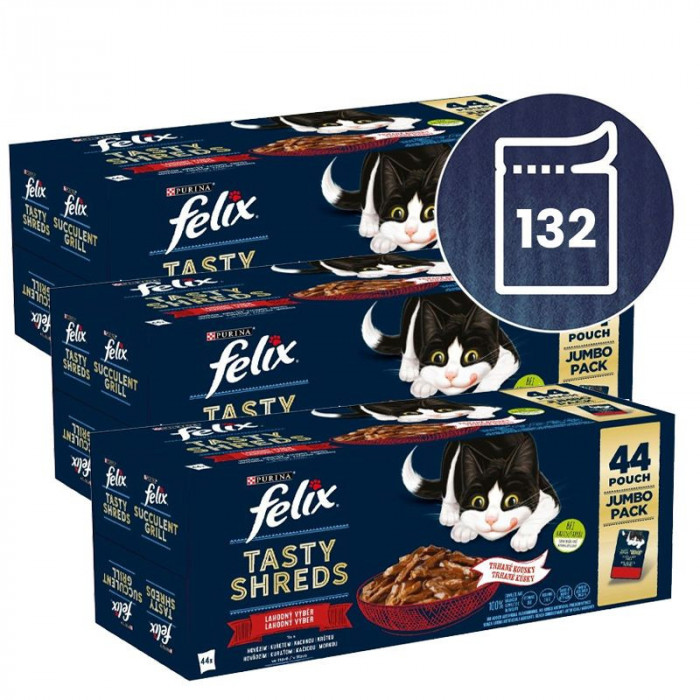 FELIX TASTY SHREDS Multipachet - cu carne de pui/beculet/pachet/cartofi &icirc;n suc 88 x 80 g