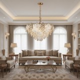 Candelabru Cristal LUXE Regalis, 21xE14, Diametru 80cm, Inaltime 45cm, Auriu Lucios, Inaltime Reglabila, Design Elegant