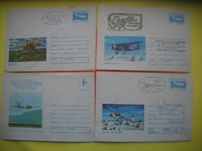 HOPCT PLIC NR 630 SET 4 PLICURI AVIOANE STAMPILOGRAFIE DIVERSA -AVION/AVIATIE -ROMANIA- foto