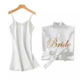 Cumpara ieftin Compleu 2 piese Halat + Rochie Satin Alb Bride