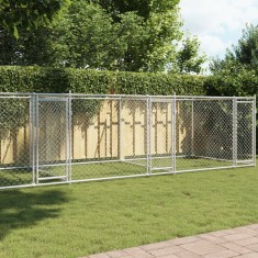 vidaXL Cușcă pentru c&acirc;ini cu uși, gri, 8x2x1,5 m, oțel galvanizat 3209575