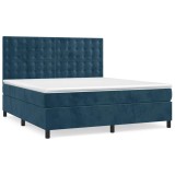 Cumpara ieftin Pat box spring cu saltea, albastru inchis, 180x200 cm, catifea
