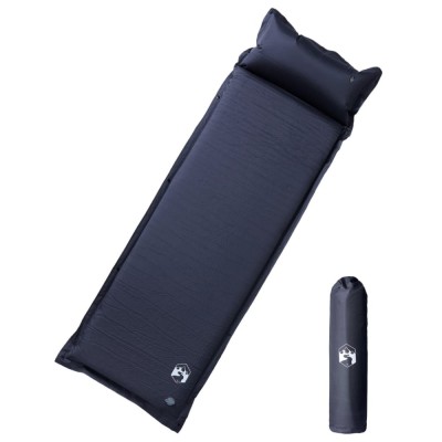 vidaXL Saltea de camping auto-gonflabilă, cu pernă, 1 persoană, gri 4007128 foto