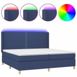 Cumpara ieftin Pat cu arcuri, saltea si LED, albastru, 200x200 cm, textil