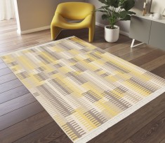 Covor Premium Belgian Model RE BORN 21706-850, Marime 80 x 150 cm, Bej, Bumbac reciclat si Polipropilena, Living, Dormitor, Sufragerie, Birou foto