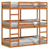Cumpara ieftin Pat supraetajat triplu, maro ceruit, 75x190 cm, lemn masiv pin