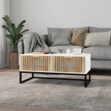 Masuta cafea Gossi, alb, 80x40x35 cm, lemn prelucrat+fier, 2 sertare, design modern, blat robust, picioare metalice