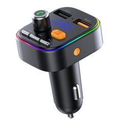 Modulator FM Techstar? T48Q, Bluetooth 5.0, Bass Boost, Voltaj Baterie, USB, QC 3.0, MicroSD, RGB foto