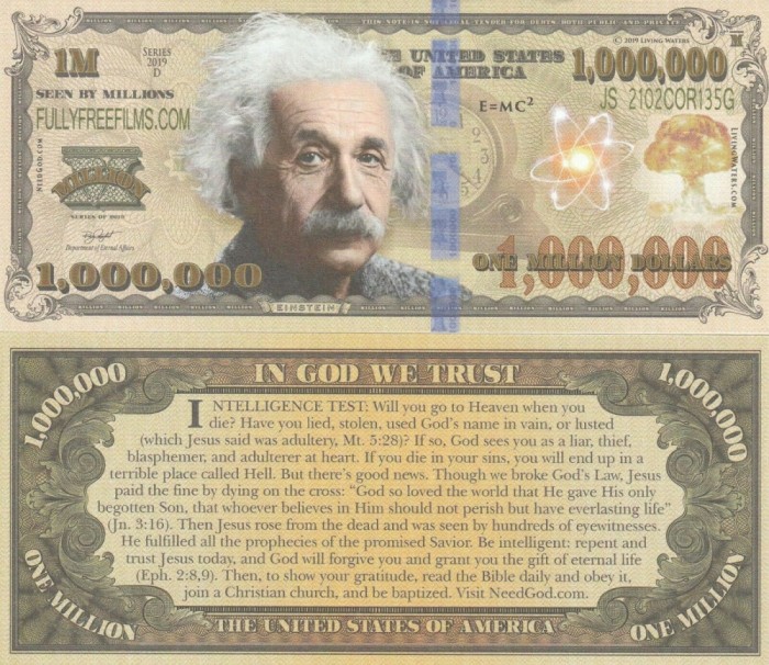 !!! SUA = FANTASY NOTE = ALBERT EINSTEIN - 2019 - UNC / SERIA CARICATURI