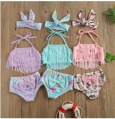 Costum de baie cu franjuri din 3 piese Drool (Marime: 100, Model: Army) foto