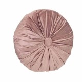 Perna decorativa rotunda Pufo din catifea cu buton, model Cuteness velvet, pentru canapea, pat, fotoliu, roz