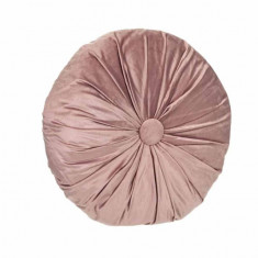 Perna decorativa rotunda Pufo din catifea cu buton, model Cuteness velvet, pentru canapea, pat, fotoliu, roz foto