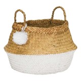 Coș Kidsdepot rotund din iarbă de mare mic alb natural